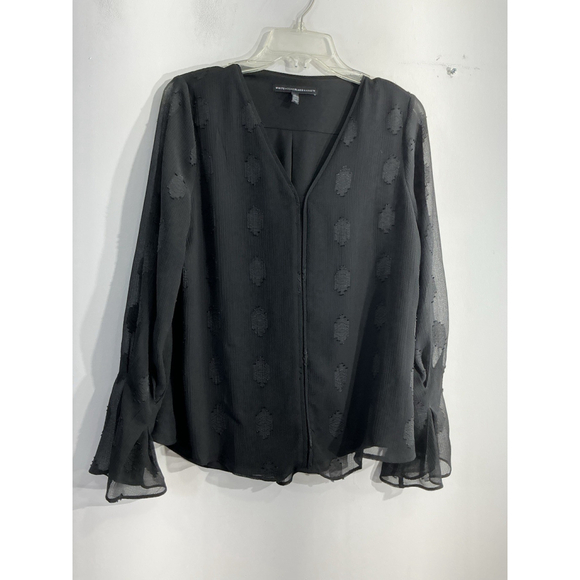 White House Black Market Tops - Womans White House Black Market Pull Over Blouse Small Black V Neck Bell Sleeves